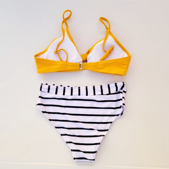 Women's Two-Piece Bikini with Bow Knot Top and Striped Bottoms Small - Picture 4 of 6